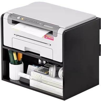 CJHFR472SG Druckerständer Doppeltes Lagerregal, mehrstufig, kleines Bücherregal, Desktop-Druckerregal, Büro, Kopierer, erhöhtes Regal Druckertisch(Schwarz)