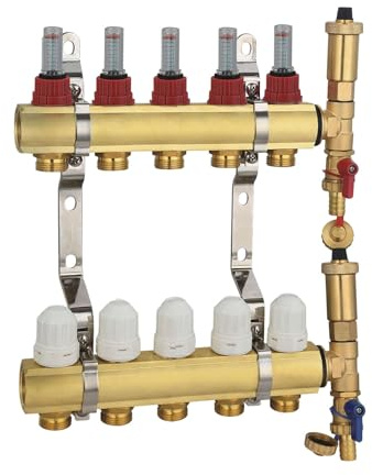 AVANSA Messing Verteiler für Fußbodenheizung Wasser (5-Wege-Verteiler für Fußbodenheizung Wasser)