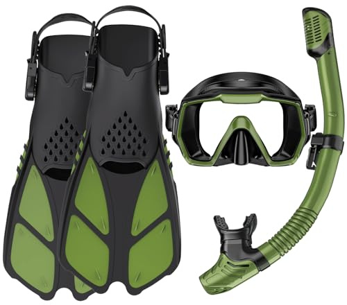 HH HHAO SPORT Schnorchelset Erwachsene mit Flossen, Tauchermaske, Dry Top Schnorchel und Tragetasche