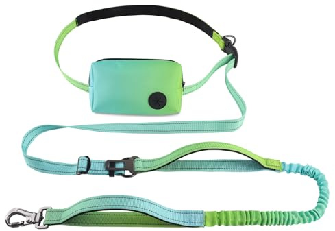 Roses&Poetry Hands Free Dog Leash with Zipper Pouch, 6-9ft Bungee Waist Leash for Medium Large Dogs Walking, Running Lead with Dual Padded Handles Car Safety Buckle for Training Jogging