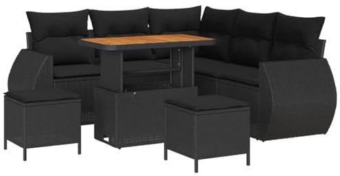 vidaXL Gartensofa-Set 8 pcs Schwarz Poly-Rattan, Garten und Terrasse, robuster modularer Stil, Loungemöbelset, Rattansofa, Akazienholz, wetterfest