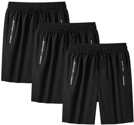 3er Pack Sporthose Herren Kurz Jogginghose Sport Shorts mit Reisverschlusstaschen Sommer Kurze Hosen Männer Schnelltrocknend Stretchstoff Leichte Sportshorts Gym Basketball Atmungsaktive Laufshorts