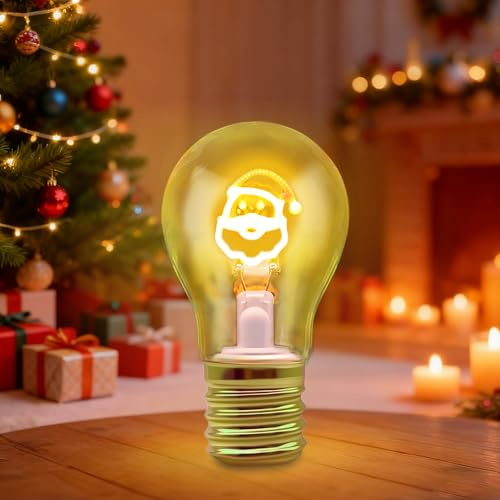 Fancysky Vintage Babbo Natale Lampada da Tavolo a Forma di Lampadina Regolabile,Lampadina Senza Fili USB da Tavolo,Lampada da Comodino,Adatta come Regalo, Decorazione per Feste, Luce d'Atmosfera
