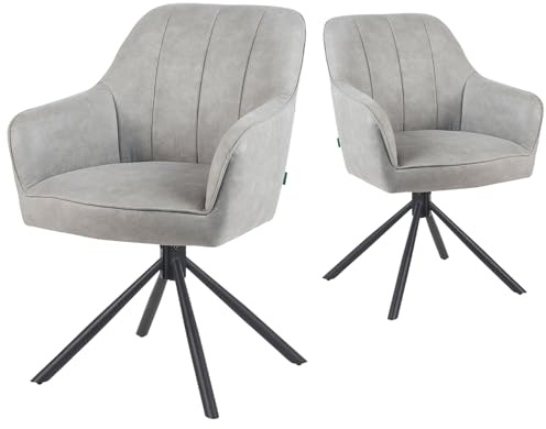 DUBI Möbel Esszimmerstühle 2er Set 360° drehbar mit Taschenfederkern, hoher Sitzkomfort, bis 150 kg belastbar, Lederoptik Hellgrau, Robustes Metall-Kreuzgestell, modernes Design, Modell Mika-Piet