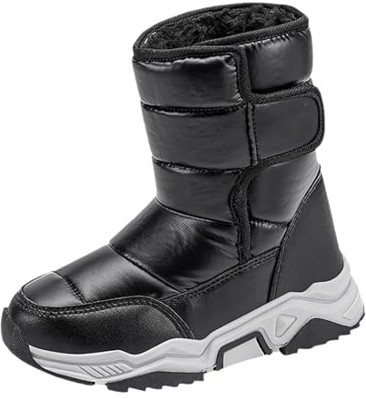 Bottes de neige doublées en polaire pour enfants - Chaudes et antidérapantes - Chaussures de ski pour l'extérieur, la marche et la randonnée - Imperméables - Chaussures mi-mollet, Noir , 31 EU