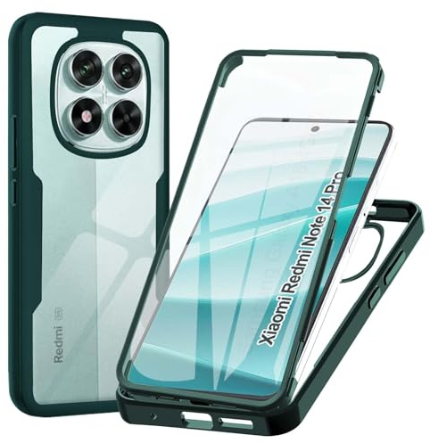 WeiCase Hülle für Hülle für Redmi Note 14 Pro 5G / Note 14 Pro Plus 5G, Transparent 360 Grad Rundumschutz Schutzhülle mit Integriertem Displayschutz Stoßfest Ultradünn Silikon Handyhülle,Grün