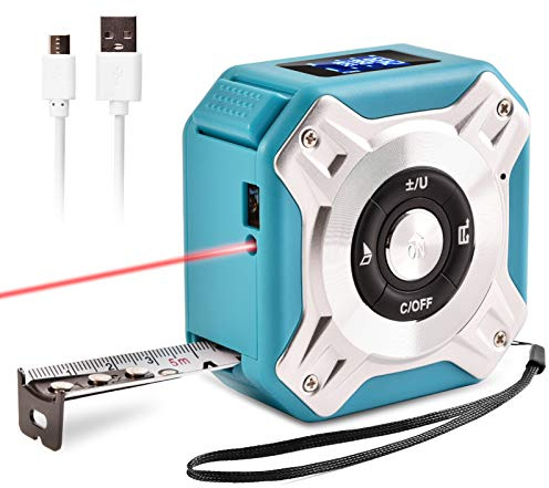 Aumotop 2-in-1 Infrared Electronic Rangefinder Measure Tape Measure with Self-Calibration, Large LCD Screen Display for Quick Measurement - Rose Gold + Black ABS (silver&blue)