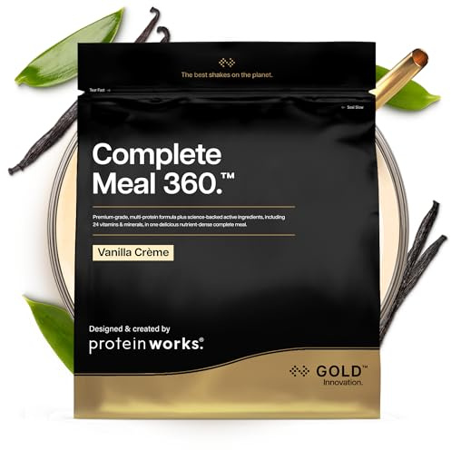 Protein Works Complete Meal 360 Gold Innovation, batido de sustitución de comidas, alta proteína, Omega 3, 165 beneficios para la salud, mantiene 3-5 horas de saciedad, crema de vainilla, 20 comidas