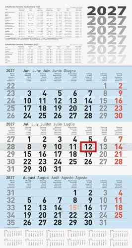 BRUNNEN 3-Monatskalender 2027 | blau, 300×560 mm