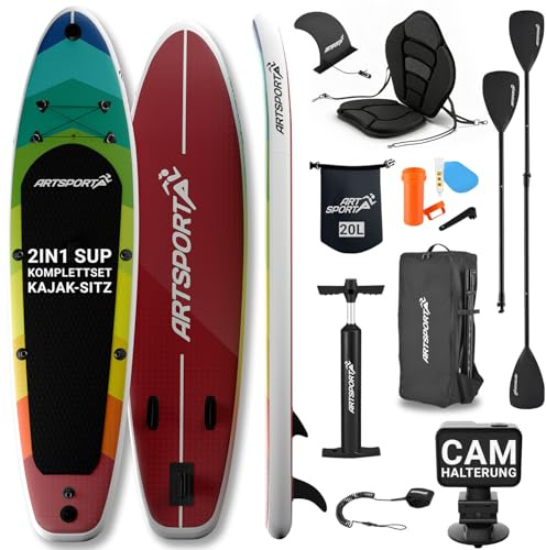 ARTSPORT® Stand Up Paddling Board Set Retro Love aufblasbar 320 cm - inkl. Sitz, Action-Cam Halterung & Zubehör, 150 kg, SUP-Board
