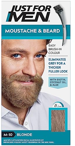 Just For Men Moustache & Beard Blonde Dye, Eliminates Grey For a Thicker & Fuller Look With An Applicator Brush Included – M10