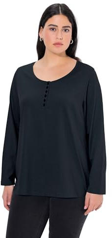 Ulla Popken damskjorta med knopfläst, lång ärm blus