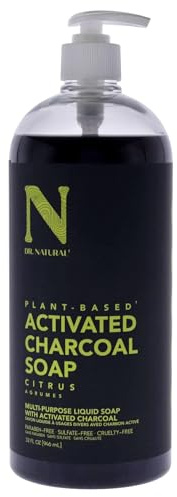 Dr. Natural Activated Charcoal Liquid Soap - Combat Acne and Blemishes - Deep Cleansing Body Wash - Gentle Body Soap for Clear Skin - Citrus - 946 ml