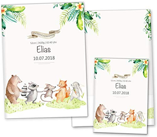 OLGS U-Heft- und Impfpasshülle Set | Tierfreunde | Erstklassige Hüllen für Untersuchungsheft & Impfpass | Geschenkidee, Babygeschenk mit Namen, Geburtsdatum (U-Heft Set personalisiert, Freunde)