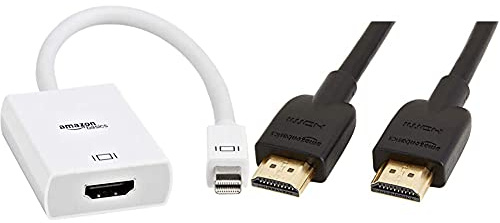 Amazon Basics Adaptateur Mini DisplayPort Thunderbolt vers HDMI & Câble HDMI 2.0 Haute Vitesse, Ultra HD, supportant Les formats 3D et avec Canal de Retour Audio, 3 m