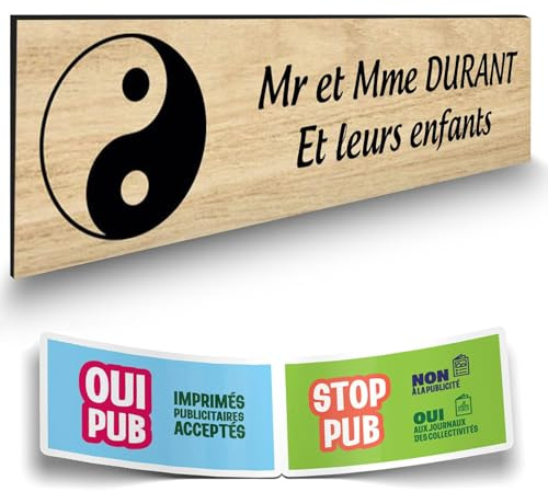DECOHO - Plaque Boite aux Lettres Personnalisable - Plaque adhésive plastique 1,6 mm - Jaune lettres rouges, croix basque - 100 x 25 mm, Marron