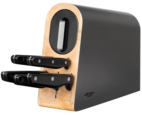 Wiltshire Staysharp Triple Rivet Knife Block Set 6-Piece,Acacia Wood Storage Block with Built-in Sharpener,Five Premium Knives for a Superior Cutting Performance,Triple Rivet Handle,10 Year Guarantee