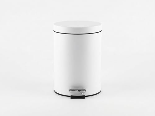 HERSIG - Papelera de Baño con Pedal, Capacidad de 9L, Cubo de Basura en Metal de Alta Resistencia, Tapa Anti-Atasco y Base Estable Antivuelco (Blanco)