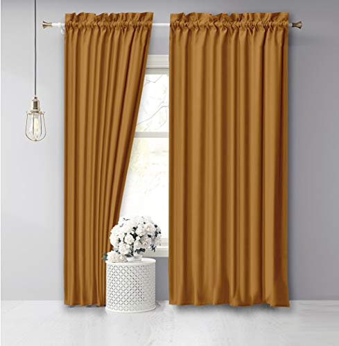 Vargottam Cotton Slub Dark Mustard Curtains 96 Inch Long Door Curtain 2 Panels Rod Pocket Living Room/Bedroom Drapes