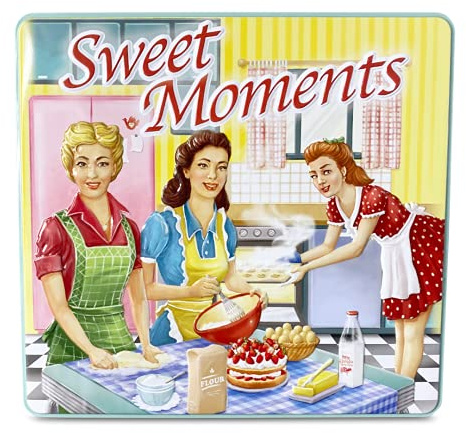 Scatola di Latta rettangolare con scritta Sweet Moments, in stile retrò, verde menta, scatola di biscotti, scatola decorativa, scatola, circa 23 x 21.5 x 4 cm, volume: 1,9 L