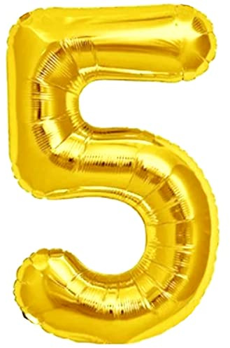 Luftballon 5. Geburtstag Zahl 5 Goldene XXL Riesen Folienballon 100cm Geburtstagsdeko Ballon Zahl Deko zum Geburtstag. Fliegt mit Helium.