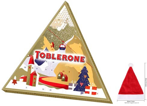 Toblerone Adventskalender 200 g, Sortiment von Schweizer Pralinen mit Weihnachtsmütze