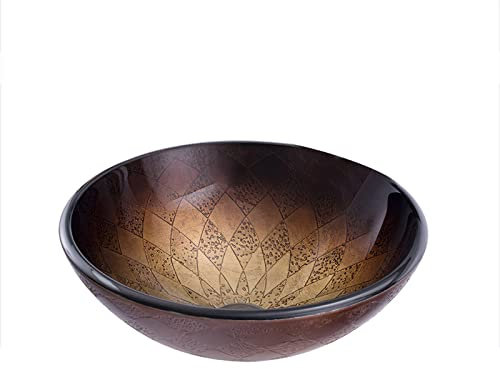 Ksunun Lavabo da Appoggio Lavabo da Bagno in Vetro Temperato Artistico Lavabo D'appoggio Rotondo Lavandino da Bagno Design Marrone Sfumato con Valvola di Scarico Ottone, per Bagno