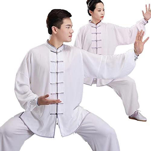 HFCY Tenue De Tai Chi À Manches Longues Hommes Femmes Vêtements D’Arts Martiaux Kung-fu Costume Wing Chun Tai Chi Uniforme,White-M