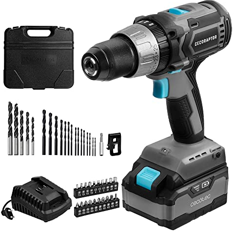Cecotec Trapano avvitatore, trapano e percussore a batteria CecoRaptor Perfect Drill 4020 X-Treme. Batteria 20 V e 4000 mAh, Velocità 1800 rpm, Coppia massima di 50 Nm, 25+1+1 Posizioni