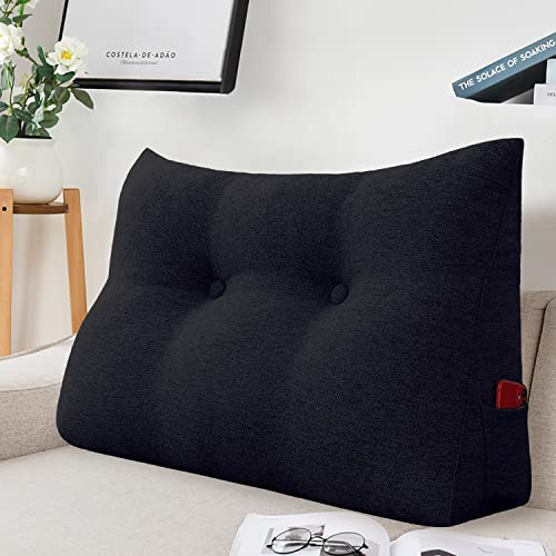 Johnear Leinen Bücherkissen Lesekissen Großes Bettkissen Dreieckiges Rückenlehne Bettkopfteil Keilkissen Wandkissen Lendenkissen für Tagesbett Sofa Couch (Dunkelgrau，60cm)