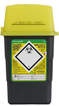 Sharpsafe Poubelle à déchets cliniques Jaune/gris 1 l, Collecteur Aiguille Dasri