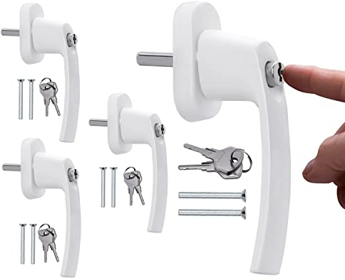 Stahlia Fenstergriffe abschließbar (4 Stück) Aluminium Weiß Druckknöpfe Balkontürgriff außen Fenstersicherung Terrassentür Griff Fensterbeschläge