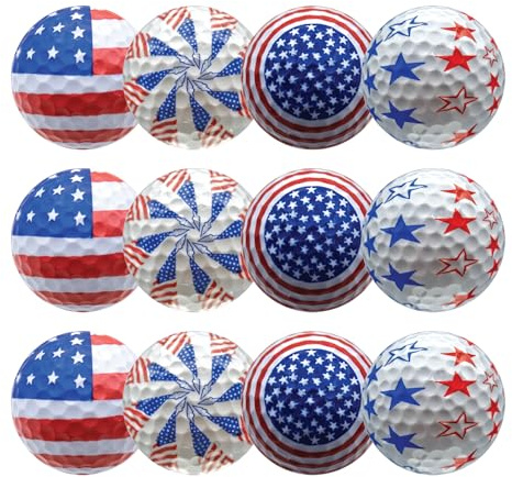 GBM Patriotic Golf Balls - Set of 12 American Flag Design with Stars & Stripes Pattern for Games, Practices & Gifts