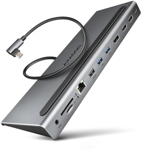 AXAGON HMC-4KX3 USB 3.2 Gen 1 hub w. DP + 2x HDMI + GLAN, PD, 3x USB-A ports, memory card reader and