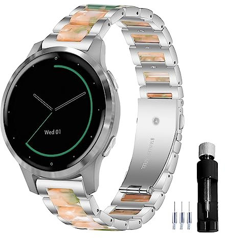Gheper 18MM Allgemeine Harz Edelstahl Uhrenarmband Kompatibel mit Garmin Vivoactive 4S/Vivomove 3S 39mm/Venu 2S/Forerunner 255S Musik Smartwatch Armband Ersatz Metall Armband