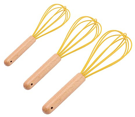 3 fruste in silicone con manico in legno, fruste rivestite antigraffio, frusta a palloncino per cucinare, mescolare, sbattere, mescolare, dolci, sbattitore a mano