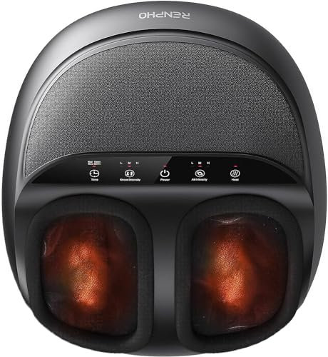 RENPHO Foot Massager with Heat, Shiatsu Massage Machine Deep Kneading, Electric Feet Massage, Air Compression, Gifts for Women and Men, Fits Up to Size 12, Black