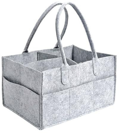 Organizador de Pañales Plegable y Portátil, Carrito de Fieltro para Bebé, Contenedor para Toallitas Y Artículos Esenciales de Recién Nacidos, Gris