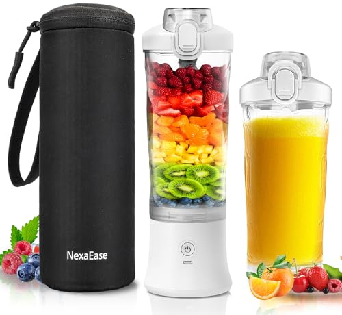 Tragbarer Mixer Smoothie Maker - 600ml Mini Standmixer to Go - 6 Klingen, Reisedeckel und Isolierte Hülle - USB Wiederaufladbar Blender Protein Shaker Bottle für Küche, Reise, Büro, Fitness, Camper