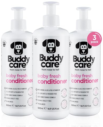 Buddycare Baby Fresh Dog Conditioner - 500 ml x 3 - Babypulverdoftande balsam med aloe vera och provitamin B5