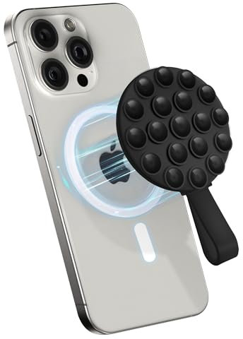 NEWZEROL Upgraded Silicone Suction Phone Case Adhesive Mount for All iPhone and Android Cellphones,Suckers Cups Magnet with Strong Magnetic,for Selfies and Videos - Black