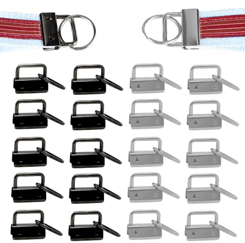 Zasvec Schlüsselband Rohlinge 40 Stück Klemmschließeanhänger mit Schlüsselring Schlüsselanhänger Hardware Klemmverschluss Anhänger Mit Schlüsselring Schlüsselkarabiner, 26mm, Silber, Schwarz