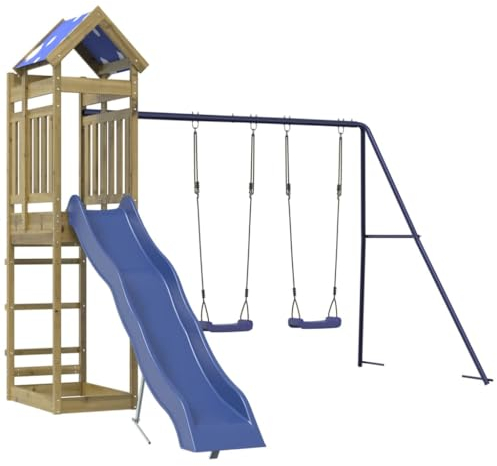 vidaXL Play Tower, Climbing Frame with Slide Swings, Children's Climbing Tower Play Accessories for Garden, Wooden Playground Playhouse, Pine Wood Impregnated