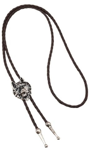 Herren-Bolo-Krawatte aus amerikanischem Leder, Westernhemd, Kragen, Krawatte, Wolfkopf, Cowboy-Anhänger, Schmuck, Hemdkette, Western-Cowboy, Bolo-Krawatte