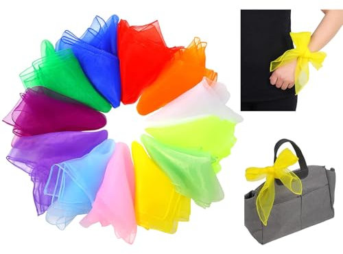KARELLS Jongliertücher, Chiffontücher, 12 Stück Bunte Tücher Baby, Seidentücher Baby, Square Jongliertücher Set, Chiffontücher für Tanzen, Jonglieren Buntes Tücher, Bunte Chiffontücher, 60 x 60cm