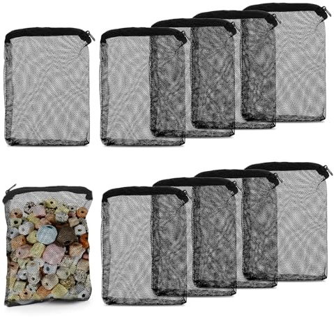 Tucnoeu 10Pcs Media Bags for Aquarium Fine Mesh Bag Aquarium Filter Media Bags with Plastic Zipper Suitable for Activated Carbon, Filter Stones, Ceramic Rings（Black）