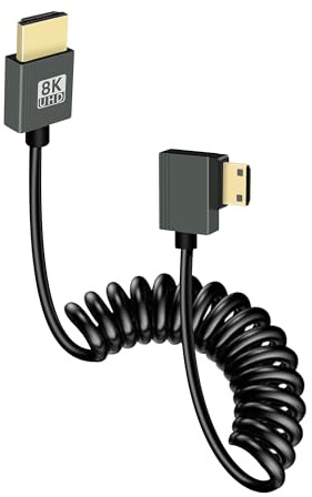 GELRHONR 8K Mini HDTV a HDTV Spiralkabel Ultradünn Mini Kabel 2.1 Version 48Gbps, Unterstützung 8K@60Hz 3D, für DSLR Kamera Camcorder (Right Angle)