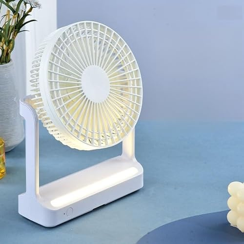 Wolfteeth Mini USB Desk Fan Rechargeable 3600mAh, 6 Inch Small Portable Handheld Personal Fan With Night Light 330° Rotation 3 Speeds Wind Quiet Operation For Home Office Table Desktop Bedroom, White