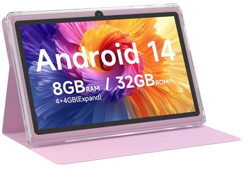 Tablet Android 14, CUPEISI 7 inch Tablet with Case, 8GB RAM+32GB ROM/ 1TB Expandable Tableta, 1.6Ghz Quad-core Processor Computer, 1024*600 IPS 7'' HD Touch Screen, 5MP Camera, WiFi, Game, Bluetooth