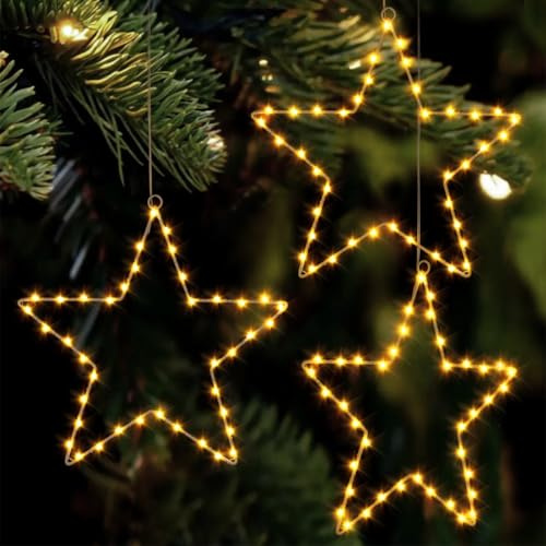 Opard Weihnachtslichter Stern Fensterbeleuchtung Weihnachten, 3 Stück 30 cm Batteriebetriebene Weihnachtsdeko mit Timer & 8 Beleuchtungsmodi für Außen Innen Weihnachtsdekoration Balkon Bett